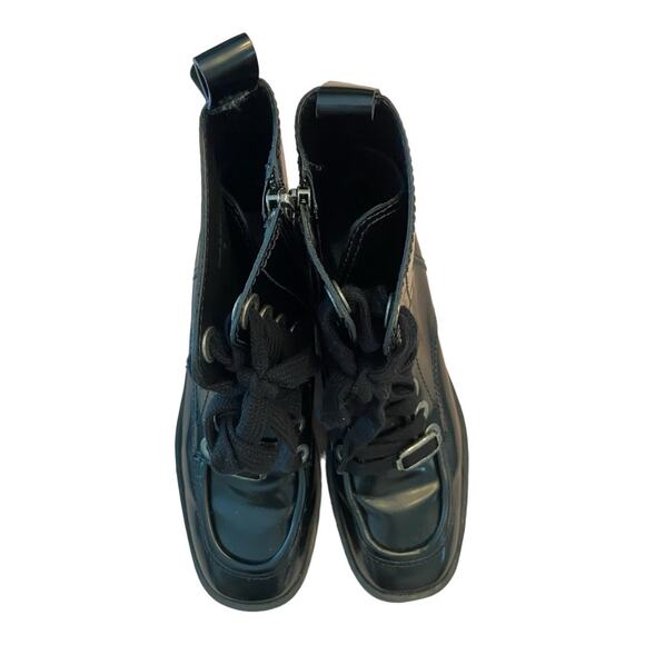 Larroude Joan Platform Leather Ankle Boots Lace Up Side Zipper Black Size 8 - Picture 9 of 10